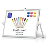 DOLLAR BOSS Magnetic Desktop Whiteboard 20x30cm Double Sided Dry Erase Small White Board with Stand, A4 Mini Whiteboard 8 Pens, 1 Eraser, for Kids Students School, Home, Office