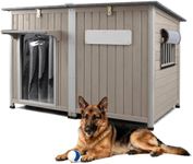 55" L Extra Large Dog House Outdoor with Window, XL Dog House Pet Shelter for Large Breed with Anti-Chewing Frame, Openable Roof, Removable Floor, 10 Support Feet for Medium to Large Dogs