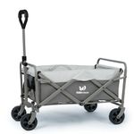 WHITSUNDAY Collapsible Folding Wagon,Wagon Cart Heavy Duty Foldable Garden Outdoor Park Utility Wagon Picnic Camping Cart 5“ Solid Rubber Wheels with Bottle Holders (Moka Gery)