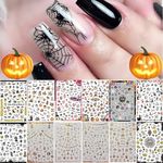 12 Sheets Halloween Nail Art Stickers Decals, Kalolary Self-adhesive DIY Nail Sticker Decals Nail Art Tips Stencil 3D Design Nail Decorations for Halloween Party, Include Pumpkin/Bat/Ghost/Witch