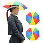 2 Pack Umbrella Hat with Head Strap,Umbrella Cap Outdoor Rainbow Fishing Umbrella Adjustable Sun-rain Umbrella Hat for Adults and Kids