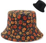 Malaxlx Halloween Pumpkin Bat Bucket Hat Beach Sun Hat Funny Fishing Hat for Women, Reversible Double-Side Wear