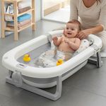 Baybee Bath Tub for Baby 0-5 Years, Foldable Bathtub for Kids with Anti Skid Base, Support Cushion & Drainer, Mini Swimming Pool for Kids, Newborn Baby Folding Bathing Tub for Girls & Boys (Grey)