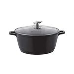 SQ Professional NEA Die-Cast Aluminium Stockpot with Lid 3-Layer Non-Stick Coating - Stew pots - Tempered Glass Lid with Steam Vent Casserole pan (Nera, 20cm)