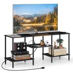 Black Bedroom TV Stand with Storage Cabinet up to 50 inch TV, Small TV Console Table with Power Outlets 45 inch Media Entertainment Center for Living Room Bedroom