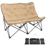 KingCamp Double Camping Chair 2 Seater Sofa with High Back Padded Camp Chairs for Adults Comfy Portable Deluxe Heavy Duty Folding Chair Beach Garden Festival Fishing 272kg Khaki