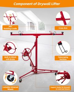 DKIEI 11FT Drywall Lifter – Heavy Duty Panel Hoist, Red