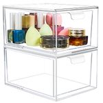 Greentainer Makeup Organizer With Drawers - Stackable Clear Plastic Organizer Drawers,4.5 Inches Tall Organize Cosmetics and Beauty Supplies on a Vanity (Clear 2 Pack)