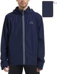 ATLASLAVA Men's Packable Rain Jackets Lightweight Waterproof Reflective Windbreaker Coat with Hood Cycling Running Golf NavyBlue M