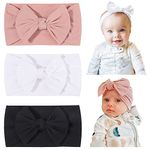 jollybows 3PCS Baby Nylon Headbands Hairbands Hair Bow for Baby Girls Newborn Infant Toddlers Kids - Black White Pink