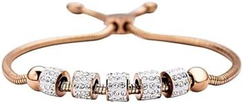 SHOP LC DELIVERING JOY White Crystal Bolo Adjustable Bracelet for Women Jewelry Birthday Gifts for Women Ion Plated Rose Gold Jewelry Ball Slider 9" Birthday Gifts