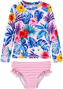 UMELOK Baby Swimsuit Girl Infant Rashguard Swimsuit Long Sleeve Pink, Hibiscus 3-6 Months