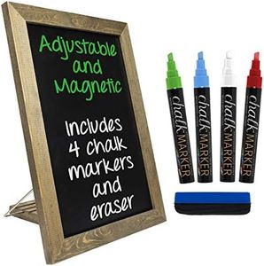 Excello Global Products Rustic Tabletop Chalkboard: Includes 4 Liquid Chalk Markers Magnetic Eraser - Adjustable Small Magnetic Board Kitchen Sign - Vintage Decoration Countertop Memo - 15"x11" Inches