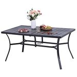 PHIVILLA Garden Table for 6 Person 150 * 90cm Patio Outdoor Table Rust Proof Steel Frame with 4 cm Parasol Hole Outdoor Furniture Garden Dining Table Maintenance Free Black