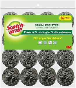 Scotch-Brite Stainless Steel Scrubbers, 16-Scrubbers/Pk (16 Pads Total)
