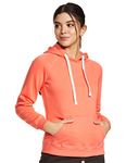 Amazon Brand - Symbol Women's Cotton Blend Hooded Neck Sweatshirt(AW18WNSSW02_Coral_Small_Coral_S)