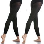 DANCEYOU 2 Pairs Black Footless Dance Tights for Women Girls Ballet Tights 70 Denier Stirrup Stockings Opaque Tights, Black S