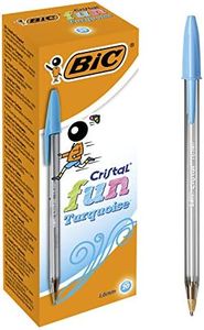 Bic Cristal Fun Ballpoint Pens, Wide Point (1.6 m), Box of 20, Turquoise Colour - Bold Smudge-Proof Writing