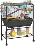 PawHut Rat Cage on Wheels, 3 Tier Large Hamster Cage with 17 cm Deep Tray, Storage Shelf, Big Exercise Wheel, Tube System, Hut, Platforms, Ramps, Water Bottle, Food Dish, for Syrian Hamsters, Rats