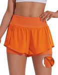 PINSPARK Workout Shorts with Pockets for Women High Waisted Running Sporty Shorts for Tennis Dancing Walking Vibrant Orange L