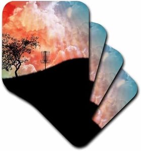 3dRose Basket on A Hill - Silhouette of a Frisbee Disc Golf Basket with Chains - Soft Coasters, Set of 4 (CST_173454_1)