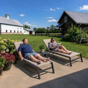 PURPLE LEAF Extra Wide Lounge Chairs Outdoor Set of 2 with Side Table Beige