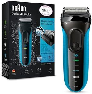Braun Series 3 ProSkin 3010s Electric Shaver Rechargeable and Cordless Wet and Dry Electric Razor for Men Black/Blue, 2 pin plug