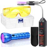 Glooglitter Auto Air Conditioner Leak Detector Tool WJL-6000 Refrigerant Leak Detector with UV Flashlight and Yellow UV Protective Glasses for HVAC Air Conditioner R22 R410A R134A (Large 28 LED)