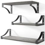 AMADA HOMEFURNISHING Floating Shelves Wall Mounted, Rustic Paulownia Wood Wall Shelves Set of 3 for Bedroom, Bathroom, Living Room, Farmhouse Kitchen, Grey-AMFS03