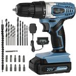 C P CHANTPOWER Cordless Drill Set, 20V Electric Power Drill Driver with Battery and Charger, 10mm Keyless Chuck, Variable Speed, 16 Position and 22pcs Accessoris