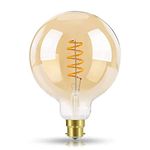 EXTRASTAR Vintage LED Light Bulb, B22 Bayonet Cap 6W(42W Equivalent) G125 Large Globe LED Spiral Filament Bulbs, 500LM, 2200K Warm White, Old Fashioned Bulbs, Amber Glass, Non-dimmable, 1 Count