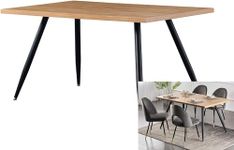 AINPECCA Dining Table with Black Metal Legs Kitchen Table (Oak Effect Top, 150 * 90cm)