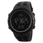 SKMEI Men's Polyurethane Digital Sports Watch Waterproof Military Stopwatch Countdown Auto Date Alarm - Black Dial, Band Color-Black