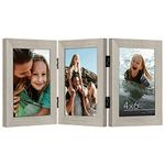 Americanflat Hinged 3 Picture Frame 4x6 with Shatter-Resistant Glass - Signature Collection - Foldable Picture Frame for Tabletop Display - Driftwood