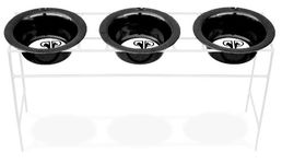 Platinum Pets White Triple Modern Diner Stand with 2 Cup Stainless Steel Dog Bowls in Black Chrome