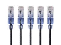 Monoprice SlimRun Cat6A Ethernet Patch Cable - Network Internet Cord - RJ45, Stranded, UTP, Pure Bare Copper Wire, 30AWG, 2 Feet, Black, 5-Pack