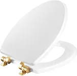 Mayfair Benton Toilet Seat with Brushed Gold Hinges, Slow Close Wood Seat, Secure Metal Hinges, Easy Install, Elongated, White