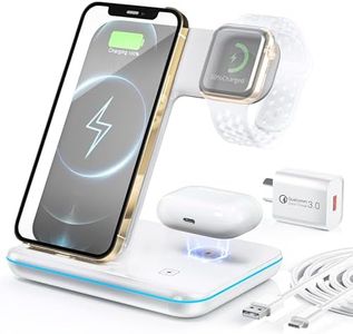 HEYMIX Wireless Charger, 3 in 1 Wireless Charging Station, 15W Fast Wireless Phone Charging Dock Compatible with Apple Watch,AirPods, iWatch 8/7/SE/6/5,iPhone 14/13/12/11,Samsung (with QC3.0 Adapter)