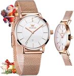 OLEVS Watch Women Silver and Rose Gold Watches for Women Water Resistant Mesh Thin White Womens Watch for Small Wrist Fashion Ladies Watches with Date Analog Quartz Elegant Simple Reloj para Mujer