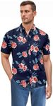 ETHANOL Men Classic Slim Fit Woven Short Sleeve Wrinkle Resistant Print Shirt MSTL46568 2434 Navy 3XL