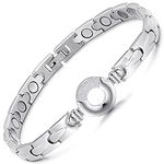 RainSo Womens Elegant Design Stainless Steel Magnetic Bracelets Silver Magnets Bracelet For Women With Gift Box Adjustable