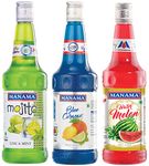 Manama Lime and Mint Mojito Syrup, Blue Curacao Syrup and Watermelon Fruit Syrup, 750ML Each, Pack of 3