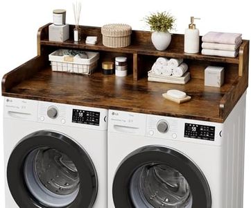 GarveeHome 54" Washer Dryer Countertop with 2-Tier Shelf & 2 Drawers， Wooden Laundry Countertop with Non-Slip Pad and Guard Rails Washer and Dryer Topper for Laundry Room Organization and Storage