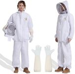 Bee Suit Jacket+Pants-splitter Body Suit with Beekeeping Jacket for Men Women- sting proof Bee Jacket with with Veil Hood &sheepskin Gloves(XXL-6"-6.3")