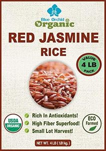 Organic Red Jasmine Thai Rice - High Fiber Superfood - Gluten Free, Preservative Free, Small Lot Farmed from Thailand - 4 LB