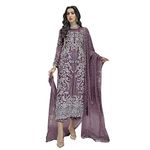 Uday Enterprise net with soft silk inner semi stitched embroidery and hand work multi color designer pakistani salwar suit for women's (Dark Purple)