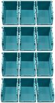Navaris Storage Bins - Interlocking Plastic Van Boxes - Wall Mounted Compartments for Screws Nails Small Tool Parts - Workshop Garage Drawer Shed Bolt Organiser - 12 Bins & 3 Rails