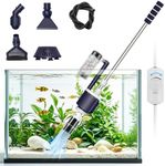 AQQA 600GPH Electric Aquarium Gravel Cleaner, 6-in-1 Automatic Fish Tank Vacuum Cleaner & Water Changer with Stainless Steel Handle & 3-Stage Filter Cup for Turtle Tanks, Adjustable Flow 34W