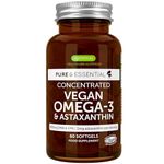 Vegan DHA & EPA Omega 3 Algae Oil & Astaxanthin Antioxidant, 1344mg Omega 3, Pure & Sustainable, 60 Small Softgels, 400mg DHA & 200mg EPA, Clean Label, Easy-to-Swallow, 30 Servings, by Igennus