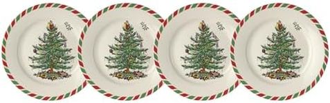 Spode Christmas Tree 8" Candy Cane Appetizer Plates (Set of 4) - Festive Holiday Tableware, Dishwasher & Microwave Safe - Ideal for Desserts, Snacks, Salads - Christmas Décor & Holiday Gift